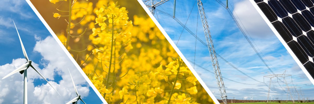 Concept of renewable energy and sustainable resources - photo collage Concept of renewable energy and sustainable resources - photo collage