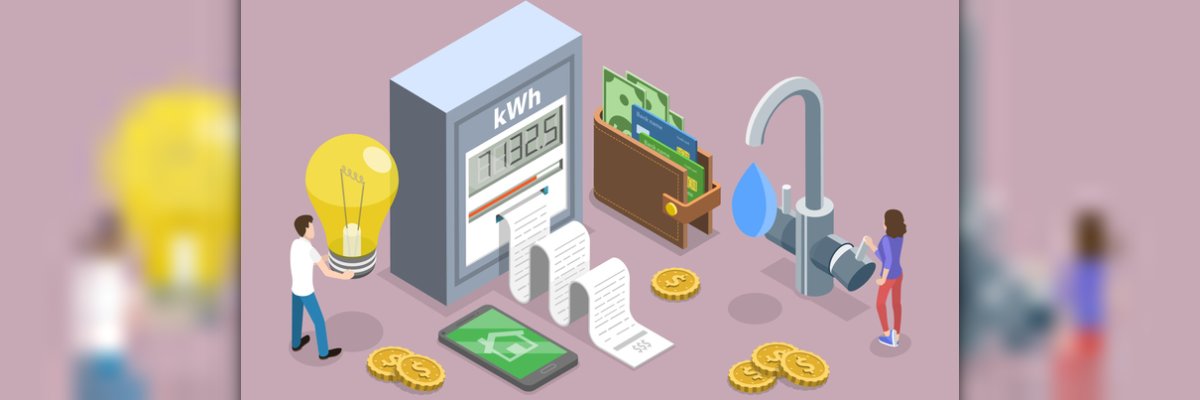 3D Isometric Flat Vector Conceptual Illustration of Water And Electricity Consumption Expenses