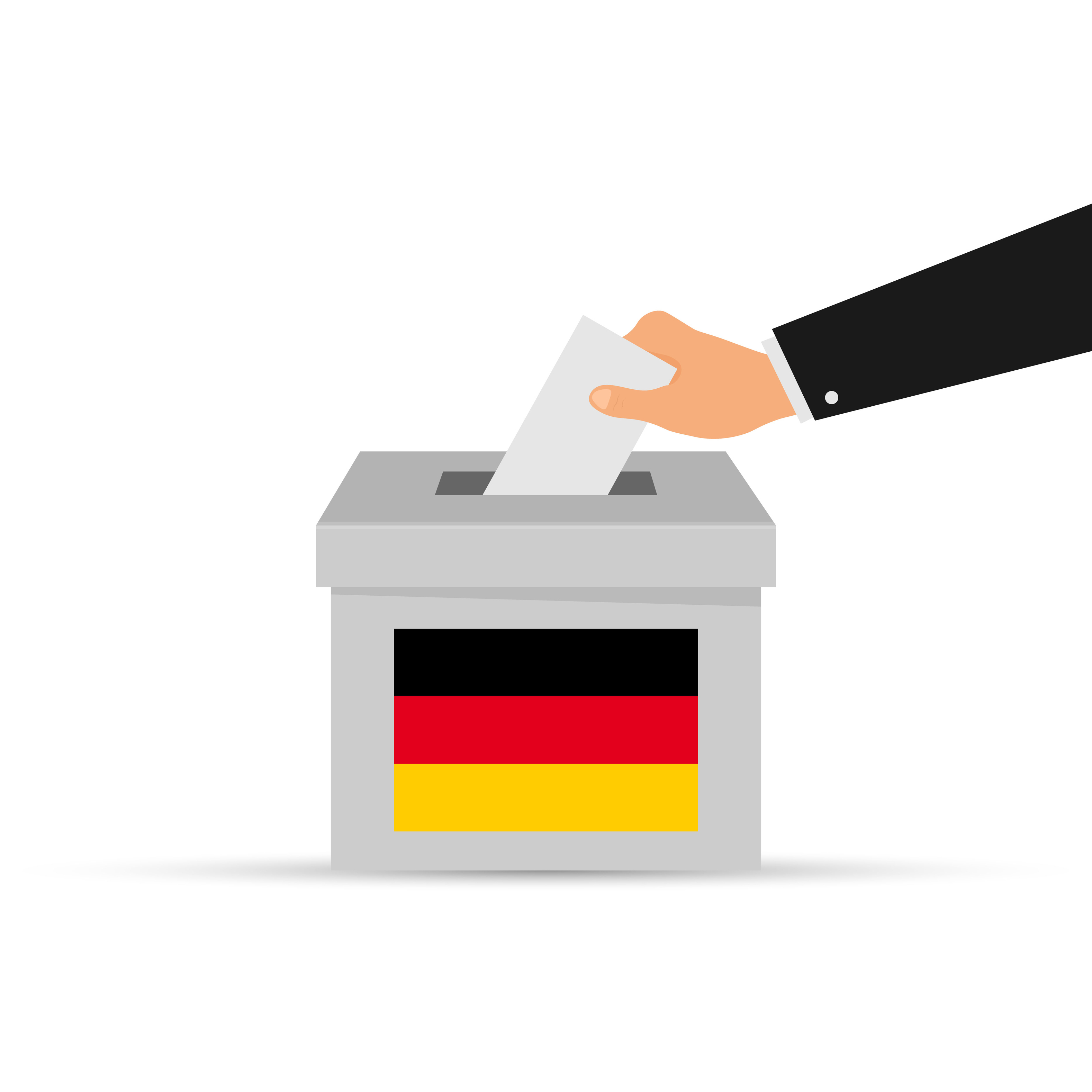 Germany voting concept. Hand putting paper in the ballot box. Isolated vector illustration. Germany voting concept. Hand putting paper in the ballot box. Isolated vector illustration.