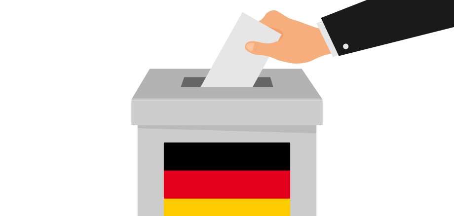 Germany voting concept. Hand putting paper in the ballot box. Isolated vector illustration.