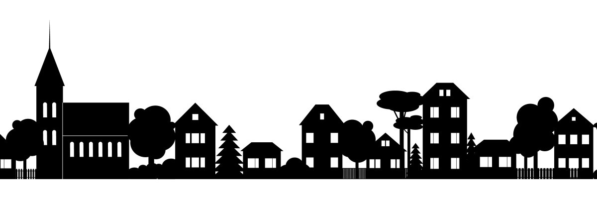 Small Town silhouette skyline horizontal banner black and white vector Small Town silhouette skyline horizontal banner black and white vector
