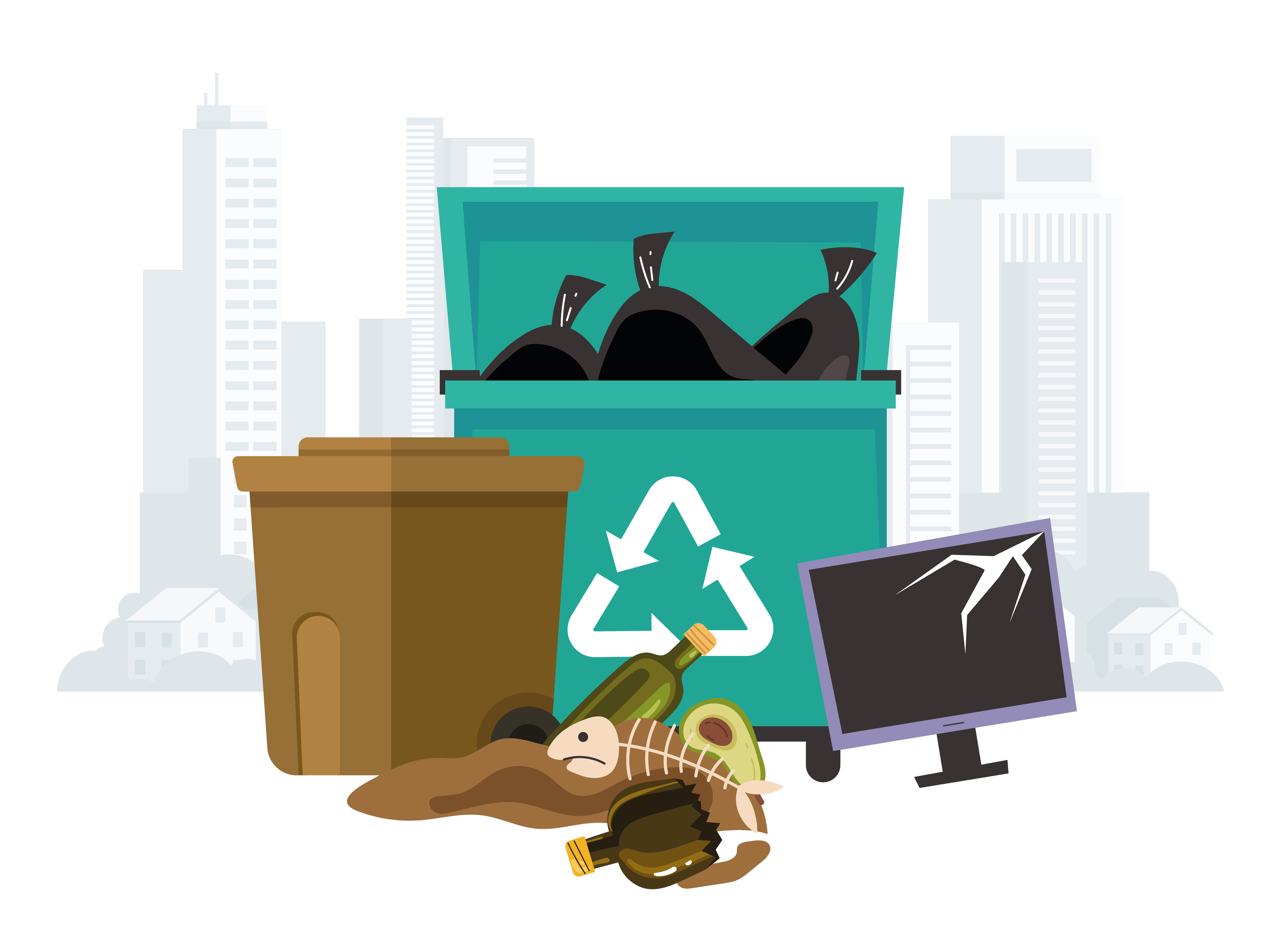 Waste garbage container composition. Vector flat cartoon graphic design illustration Waste garbage container composition. Vector flat cartoon graphic design illustration