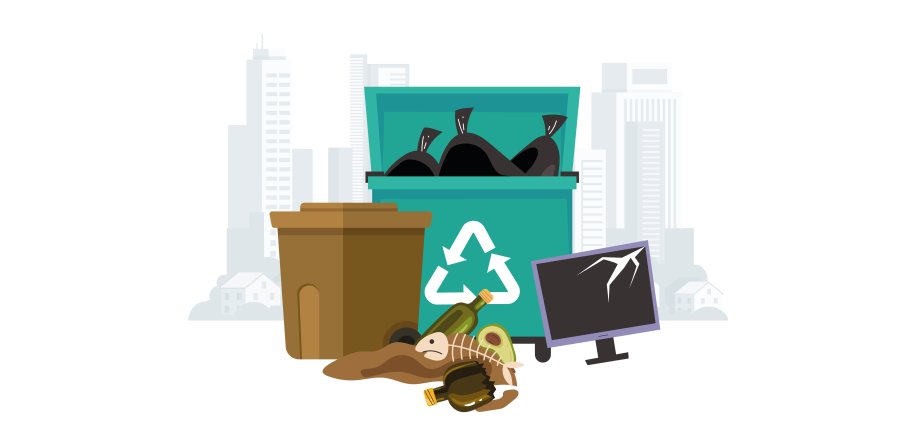 Waste garbage container composition. Vector flat cartoon graphic design illustration