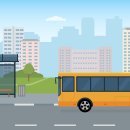Bus and bus stop on modern city background. Concept of public transport. Panoramic view.