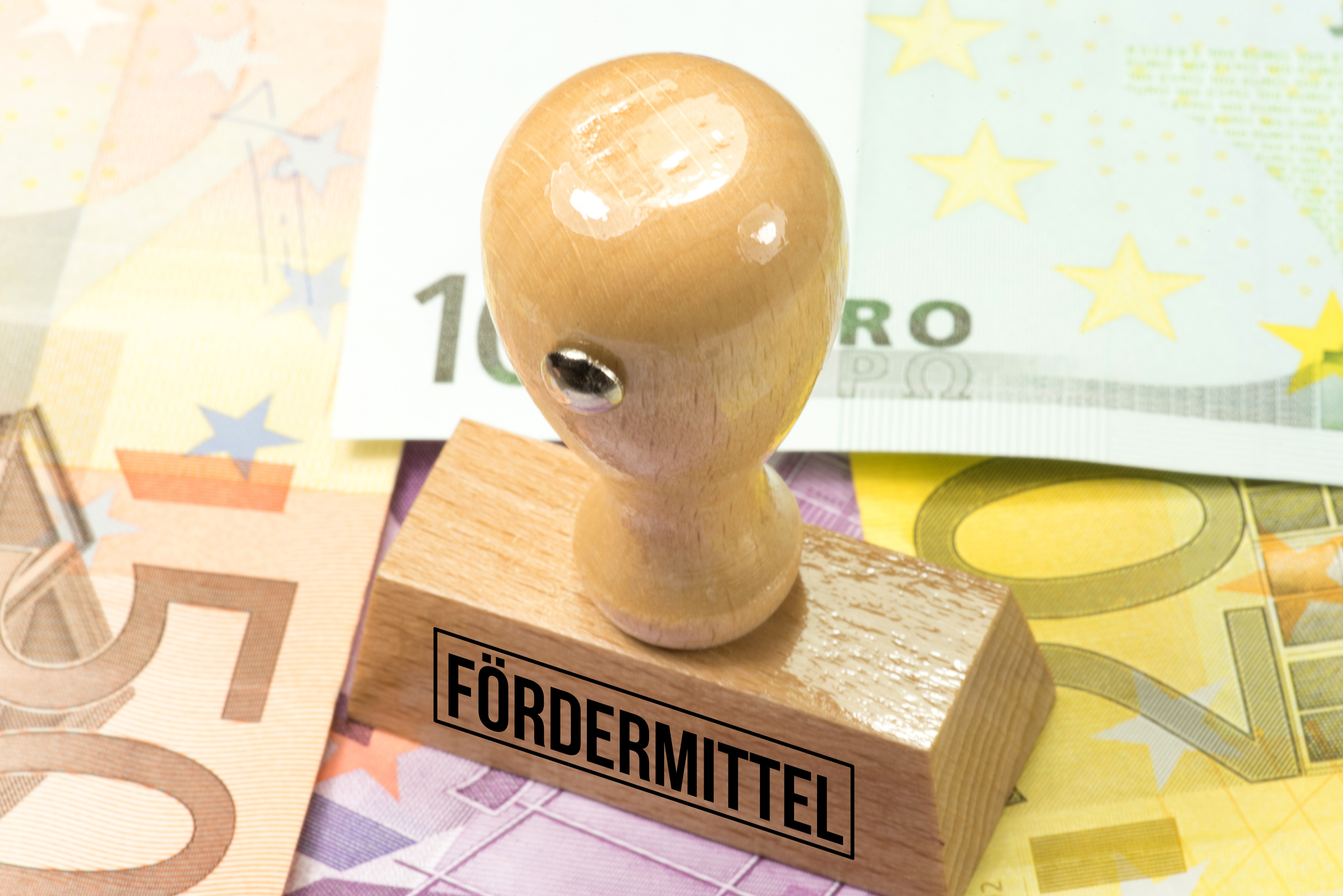 Euro banknotes and a stamp with the imprint funding Euro banknotes and a stamp with the imprint funding