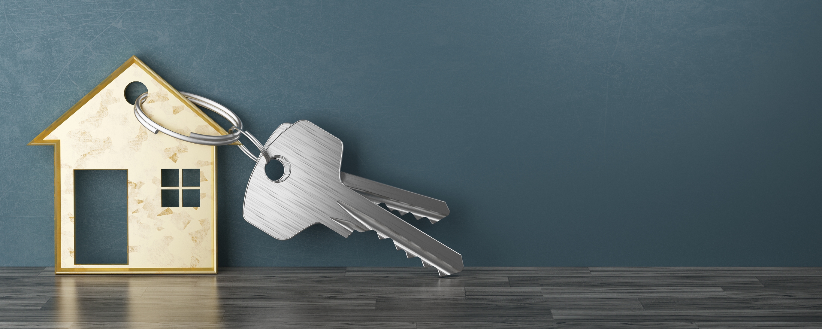 House keys on blue background, 3d rendering House keys on blue background, 3d rendering