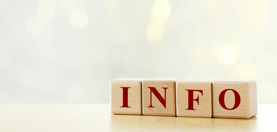 Wooden toy cubes with word info on a brown wooden background