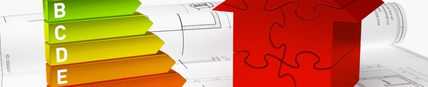 3D abstract red puzzle house class rating bar on blueprint 3D abstract red puzzle house class rating bar on blueprint