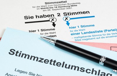 ballot card and vote-by-mail envelope for the federal election in Germany 2021