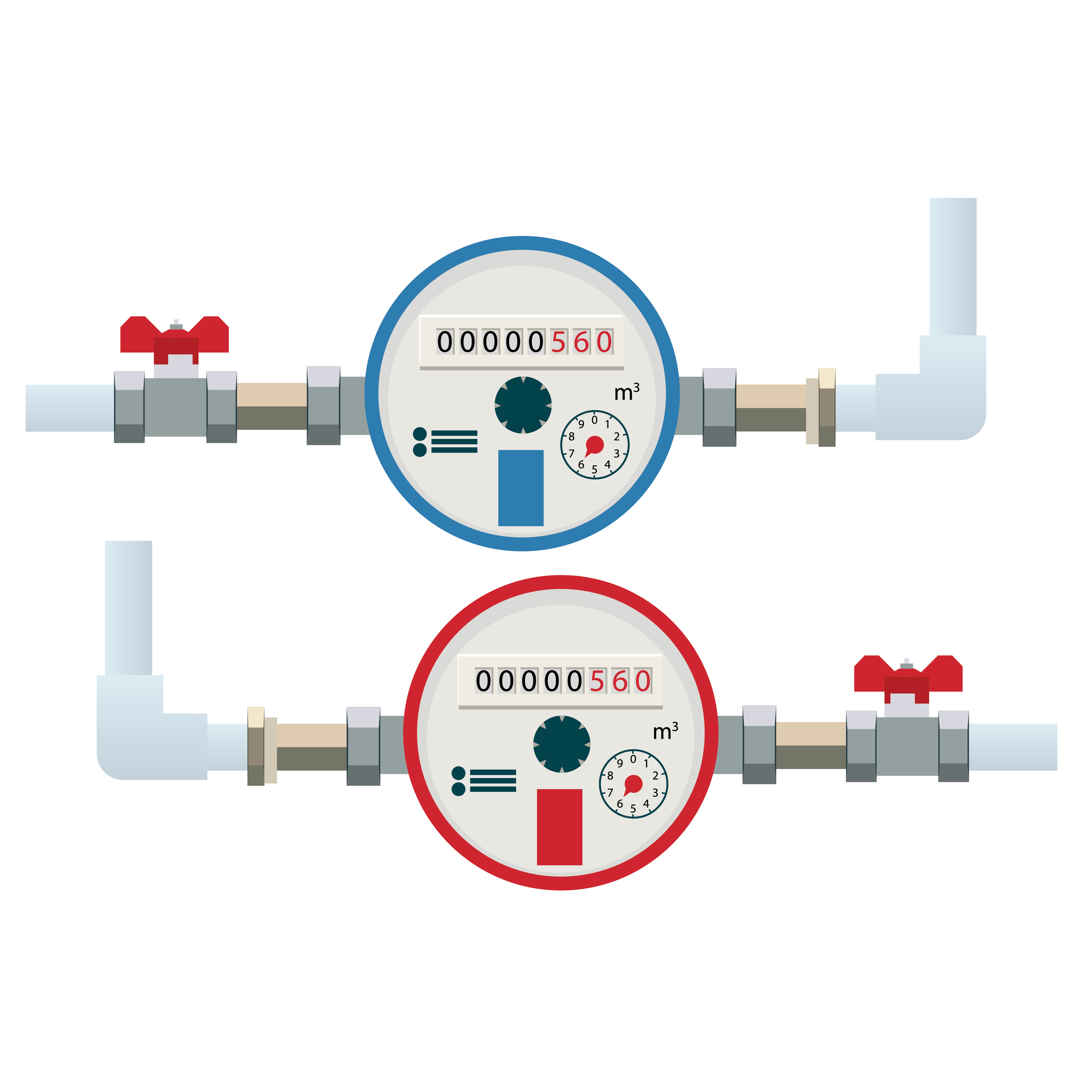 Automatic cold and hot water meters. Flat vector icon. Household Automatic cold and hot water meters. Flat vector icon. Household