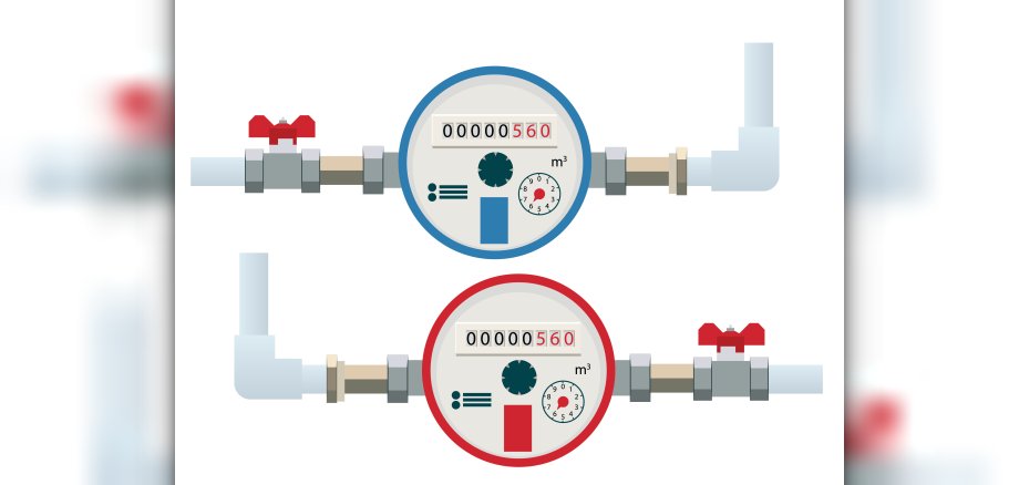 Automatic cold and hot water meters. Flat vector icon. Household